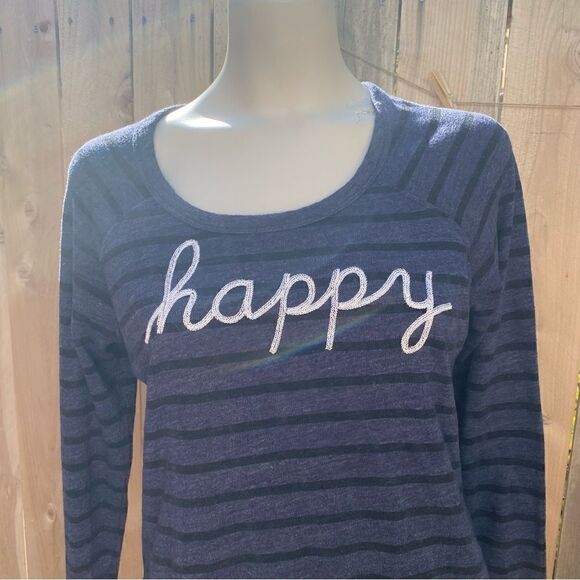Sundry Happy  Blue Long Sleeve Striped sweater size small - Picture 2 of 8